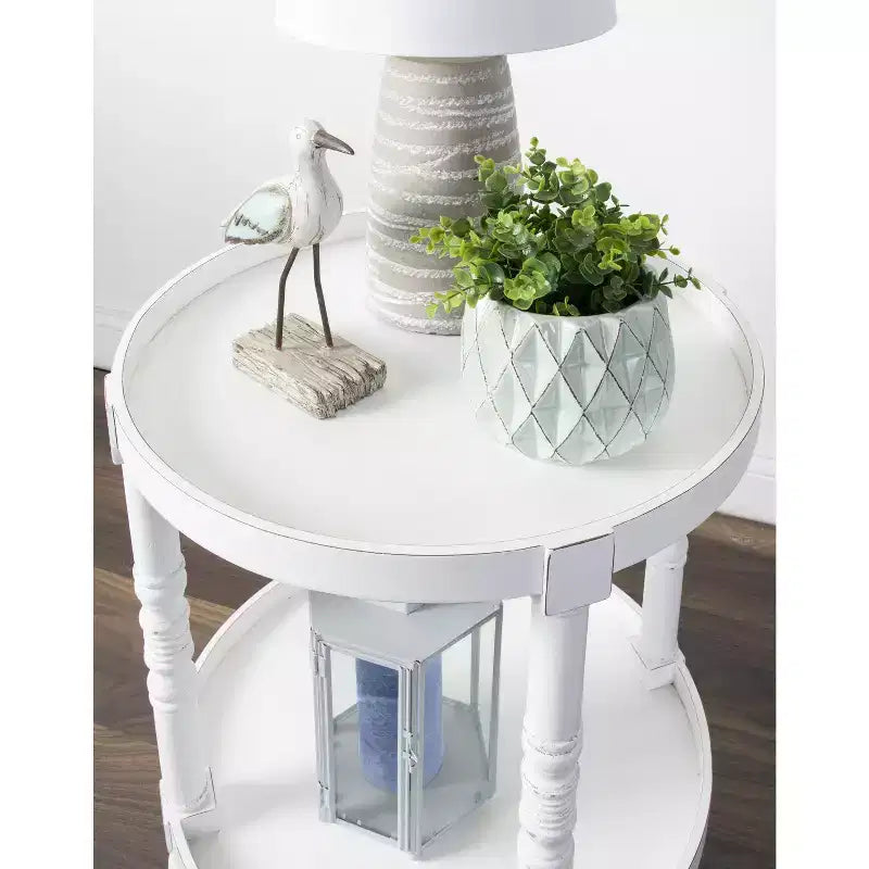 Kate and Laurel Bellport Round Wood Side Table with Shelf